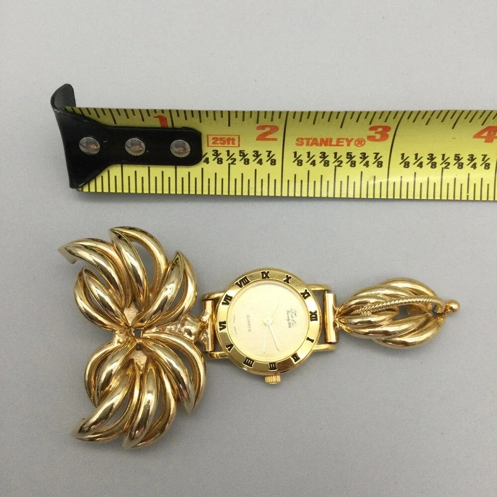 Tali Beverly Hills Nurse Brooch Watch Womens 24mm Gold Tone Leaf New Battery